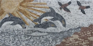 Mosaic Marble Sunset Dolphins ANIMAL Art Design  39x20 Inches - Picture 1 of 1