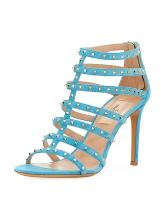 Valentino Garavani Nuevo en Caja Sandalias Rockstud Lovestud Gamuza Tacones Enjaulados 39.5 NUEVAS Foto 1 de 4
