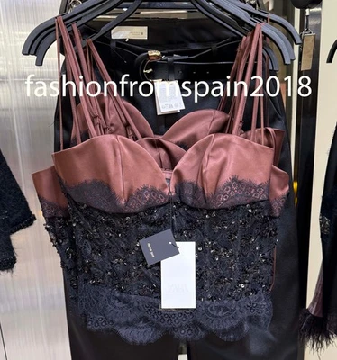 ZARA NEW WOMAN STRAPPY SEQUIN LACE CORSET TOP SHEER BLACK XS-L 2157/246/800 - Image 1 of 3