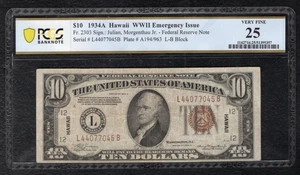 FR. 2303 1934-A $10 “HAWAII” FRN FEDERAL RESERVE NOTE PCGS BANKNOTE VERY FINE-25 - Picture 1 of 2