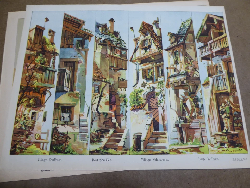 ORIGINAL VINTAGE C1900 JUGUETE TEATRO JF SCHREIBER ALEMANIA PUEBLO ESCENA LATERAL Foto 1 de 1