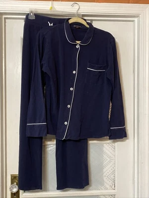 Juego de Pijama J Crew Mercantile Azul Marino Blanco Tubería Grande Suave Foto 1 de 4