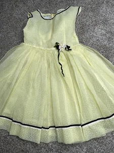 Vintage Yellow White Full Prairie Dress Lace Cottage core Polka Dot Girls - Picture 1 of 12