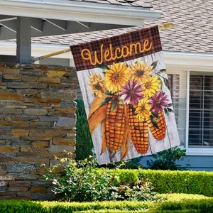 Northlight Indian Corn "Welcome" Fall Harvest Outdoor House Flag - 40" x 28" - Picture 1 of 5