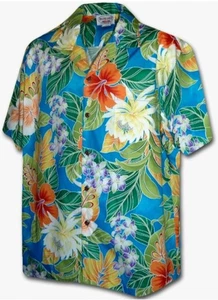 Pacific Legend Tropical Floral Cereus Plumeria Hibiscus Men's Hawaiian Shirt - Picture 1 of 7