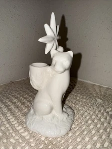 Anthropologie Winter White Creature Taper Candle Holder Leopard Ceramic Retired - Picture 1 of 10