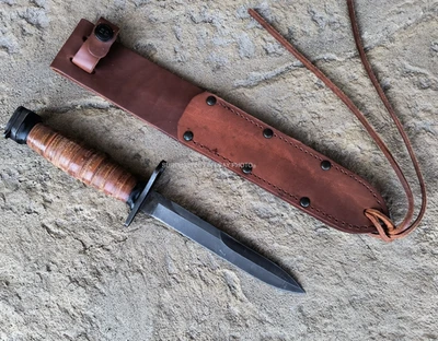WWII Knife Reproduction Bayo Leather Handle + OKC Scabbard Sheath NEW - Image 1 of 4