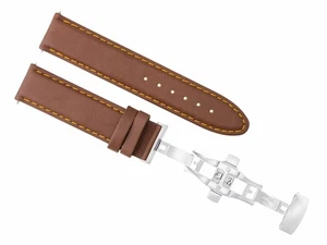 20MM LEATHER WATCH STRAP SMOOTH BAND DEPLOY CLASP FOR CHOPARD TAN L/BROWN OS - Picture 1 of 6