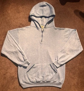 VTG 70s Russell Athletic 1/4 Zip Hooded Sweatshirt Sz L Blue Piping 1970s New - Picture 1 of 9