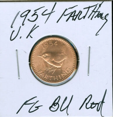 1954 GREAT BRITAIN FARTHING FINEST GRADE GEM BU RED    $3.49 SHIPPING UK  * - Image 1 of 2