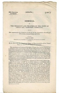 1840 Address to Congress re. INCORPORATING TOWN OF GREEN BAY, WISCONSIN - Picture 1 of 2