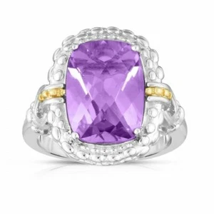 Phillip Gavriel Designer Amethyst Ring Cushion Shape 18k Gold N Sterling Silver  - Picture 1 of 7