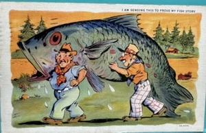 Postcard Cartoon Postmarked 1935 Fish Story - Picture 1 of 4