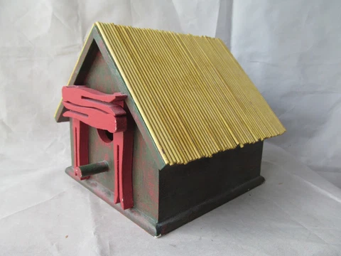 6"X6.5" Hand-painted Wood Bird House. Window/ Garden Décor Cover