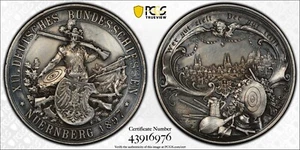 PCGS Nurnberg SP 61 1897 Medalla de Tiro de Plata Vista de la Ciudad Jaeger Hunter Raro - Imagen 1 de 9