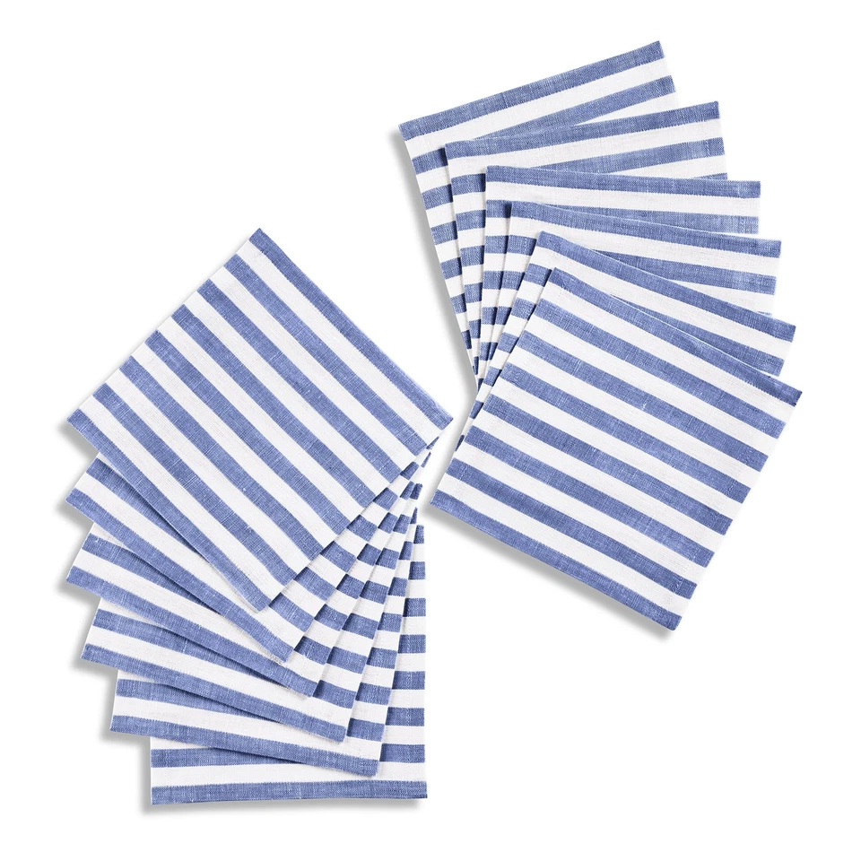 Solino Home 100% Pure Linen Cocktail Napkins 6 x 6" for Summer - Amalfi Stripe - Image 1 of 1