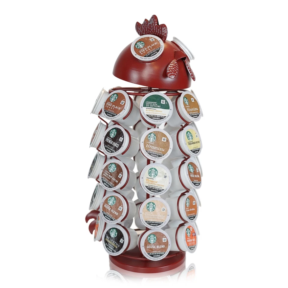 Hecho Fácil Kit Carrusel Soporte para Cápsulas de Café, Compatible con K-Cups (Gallo Rojo) Foto 1 de 4