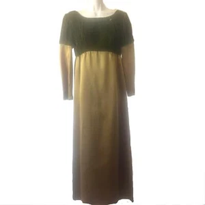 Vintage Fairycore Renfaire Prom Dress Small Green Velvet & Satin Empire Waist - Picture 1 of 8