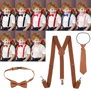 Kids Boys Girls Matching Elastic Braces Suspenders And Bow Tie Set Wedding Gift - Picture 1 of 39