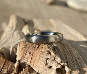 Low Dome Stepped Edge Titanium Band, 4mm Width, Brushed Polished Finish - Picture 1 of 7