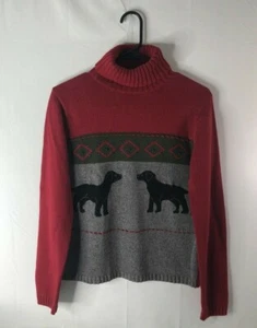 Orvis Vtg women's XS turtleneck sweater red gray & green long sleeves black dogs - Picture 1 of 5