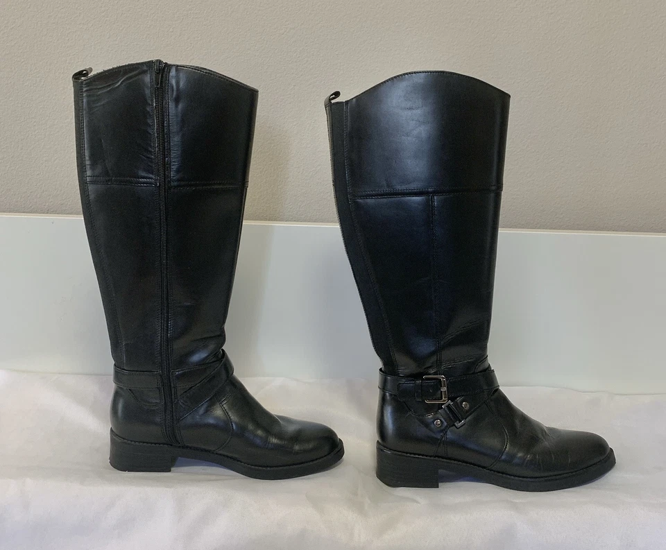 Bandolino Jiman Mujer Cuero Negro Cremallera Completa Botas Zapatos Talla 7 M Equitación Combate Foto 1 de 4