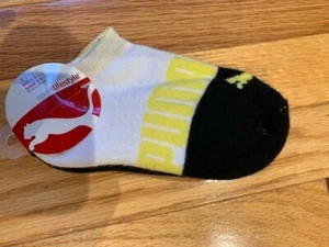 PUMA KIDS 3PAIR BOYS SOCKS (shoe size) 5.5-11.5 BLACK/WHITE/YELLOW - Picture 1 of 3