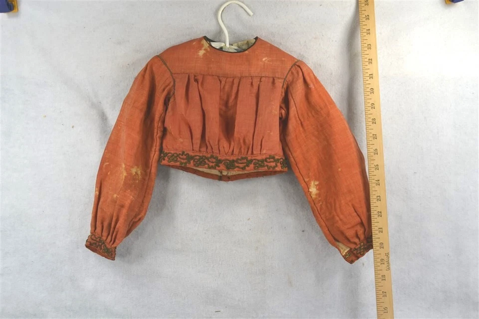 antique  bodice top blouse girl child red wool bust 18 in.  19th c mid 1800s - Image 1 of 4