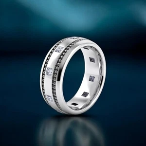 Princess Cut Mens Band Diamond 0.50 Carat Width 6 MM Lab Grown 950 Platinum - Picture 1 of 12