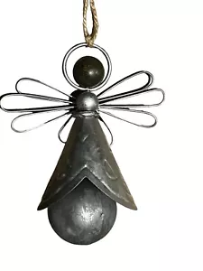 Angelo di metallo albero di Natale ornamento campana mucca tono argento 4" - Foto 1 di 12
