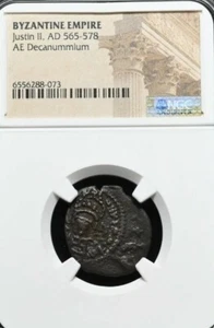 Justin II, 565-578. Æ Decanummium. ByzantineEmpire, NGC Certified - Picture 1 of 2