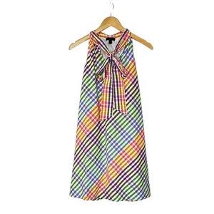 J. Crew Tie Neck Rainbow Gingham Plaid Dress Womens 4 - Picture 1 of 6