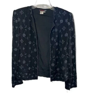 Shanghai Nites Black silk Iridescent Blue beaded dress jacket NWT Size S - Picture 1 of 8