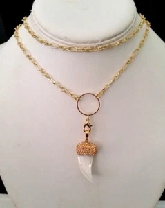 060120 PAVE ZIRCON HORN GOLD PLATED PENDANT NECKLACE  - Picture 1 of 1
