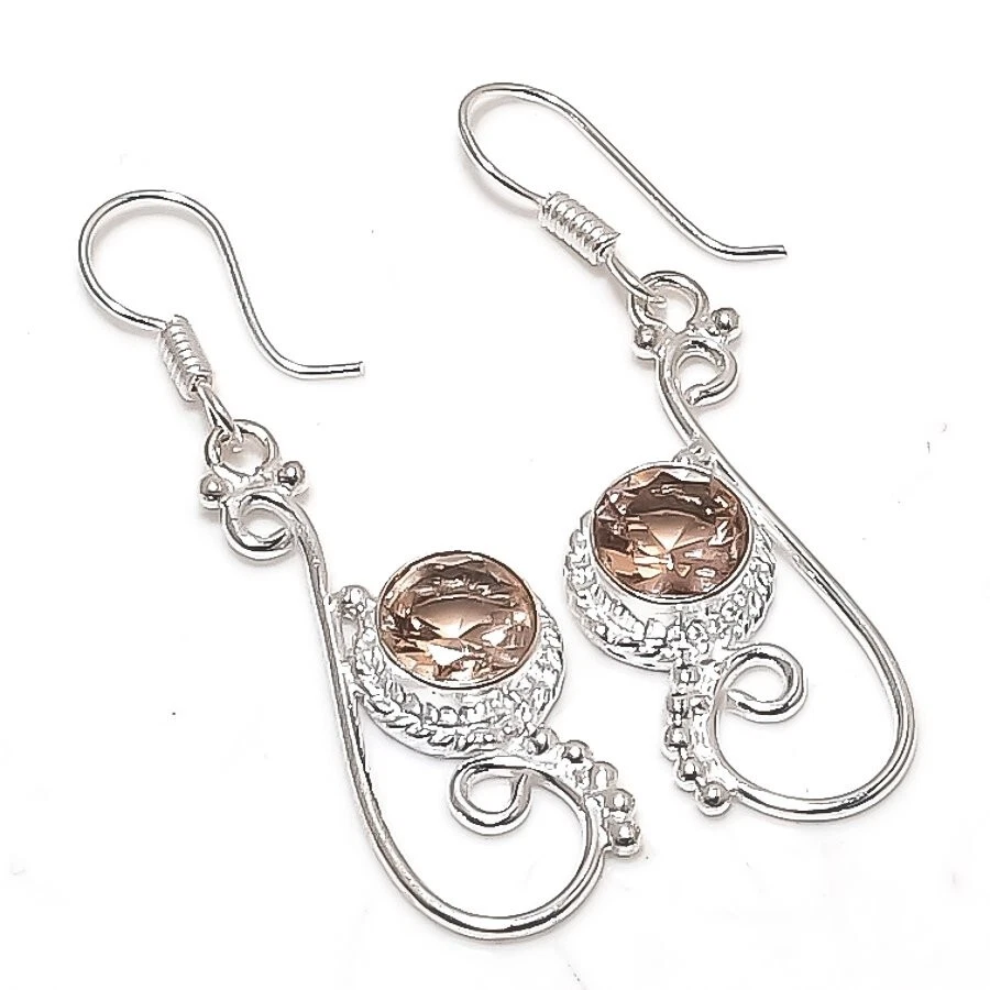 Peach Morganite Gemstone Handmade 925 Sterling Silver Jewelry Earring Size 1.3" - Image 1 of 1
