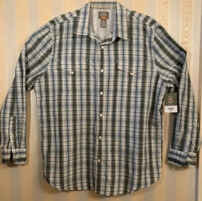 St. John's Bay Outdoor Angler Long Sleeve Blue/Gray Plaid Shirt Size:XL NEW wTag - Image 1 of 4