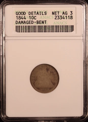 1844 Seated Liberty Dime - ANACS Good Details - Rare Low-Mintage Key Date! Tough Cover