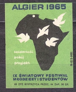 POLAND 1965 Matchbox Label Z#--- I, 9th World Youth and Students, ALGIER 1965. - Picture 1 of 1