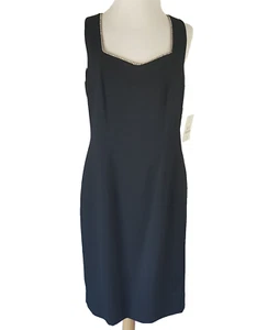 Vintage Y2K Carole Little Black Cocktail Dress 12 Rhinestone Classic Sheath NEW - Picture 1 of 12