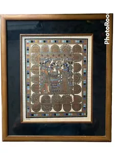 Vintage EGYPTIAN ARTIST FRAMED PAINTING ON PAPYRUS King Tut Wedding signed ESSAM - Picture 1 of 5