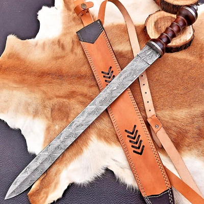 ESPADA GLADIADOR GLADIUS ACERO DAMASCO FORJADO A MEDIDA CON CUBIERTA DE CUERO 2913 Foto 1 de 4