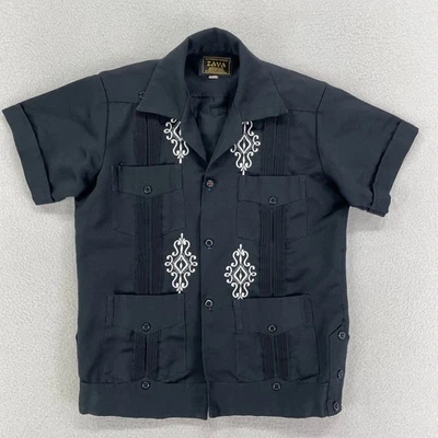 Vintage Zava Guayabera Shirt Little Boy 4T Black Copacabana Short Sleeve Cubano - Image 1 of 4