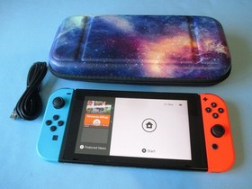 Nintendo Switch System Console w/Neon Red & Blue Joy-Cons + Case & Charger