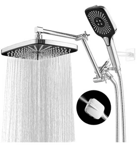 Rain Style Shower Head With Handheld Combo, High-Pressure Chrome & Black 12 Inch - Picture 1 of 7