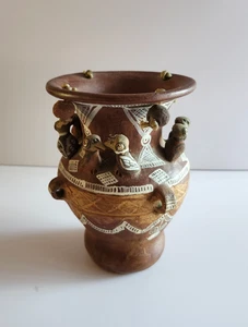 Handgefertigte peruanische Terrakotta Vase Maß Vögel Südamerikanische Kunst Ton - Bild 1 von 10