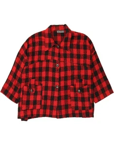 MARC ABBAS Womens 3/4 Sleeve Bomber Jacket One Size Red Gingham Polyester DH52 - Picture 1 of 3