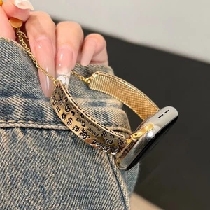 Correa metálica de moda con letras de resina compatible para Apple Watch S9/8/7/6/5/4/SE - Imagen 1 de 14