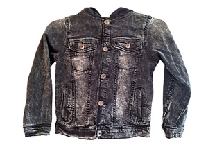 OshKosh BGosh Stonewashed Black Denim Hooded Trucker Jacket Kids Boys Girls sz 8 - Picture 1 of 14
