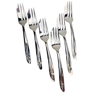 Oneida Roseanne Torte Forchette Set di 6 Lotto Inox Regno Unito MCM VINTAGE - Foto 1 di 9