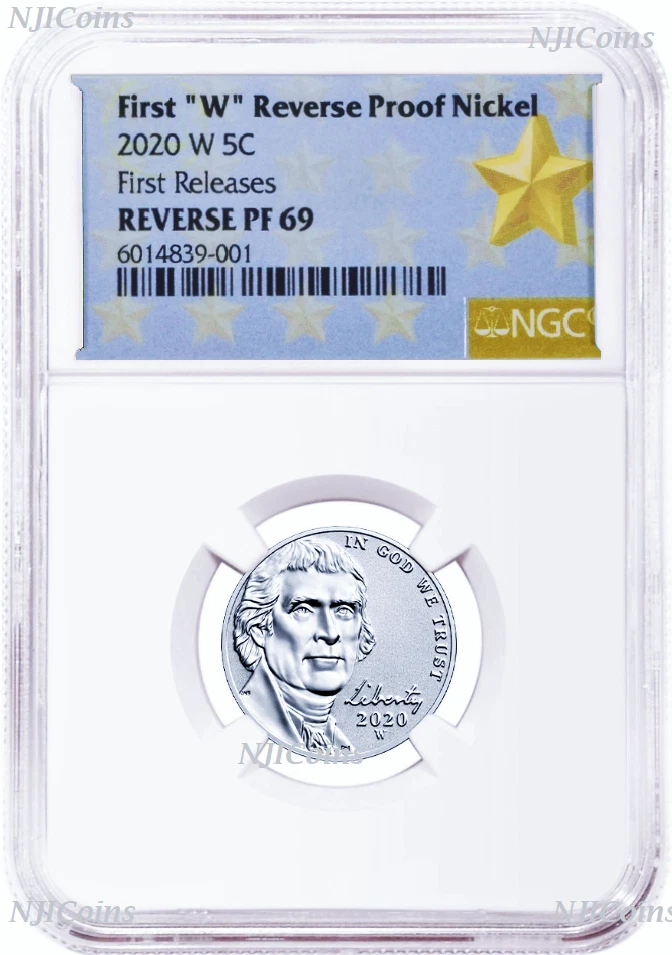 2020 "W" Reverse Proof Nickel First Releases NGC PF69 Star Label with COA - Image 1 of 2